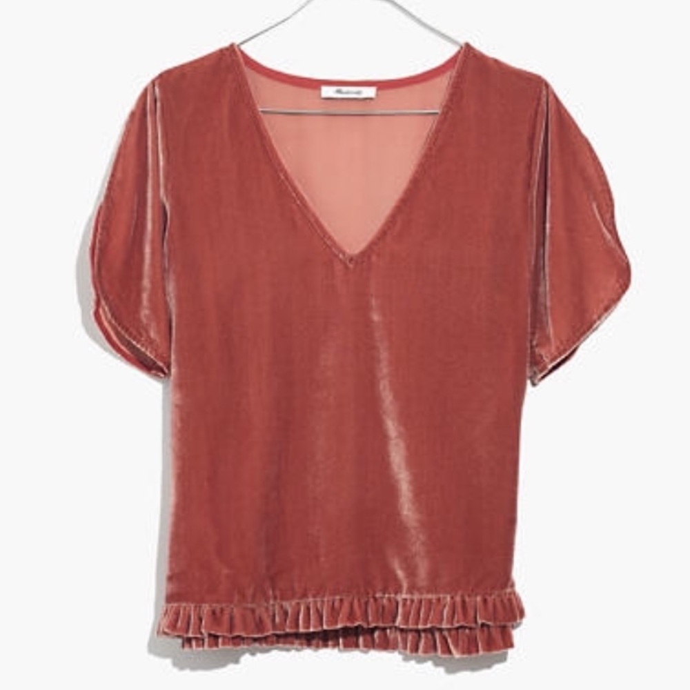 Madewell Velvet Tulip-Sleeve Ruffle Top - Picture 4 of 9